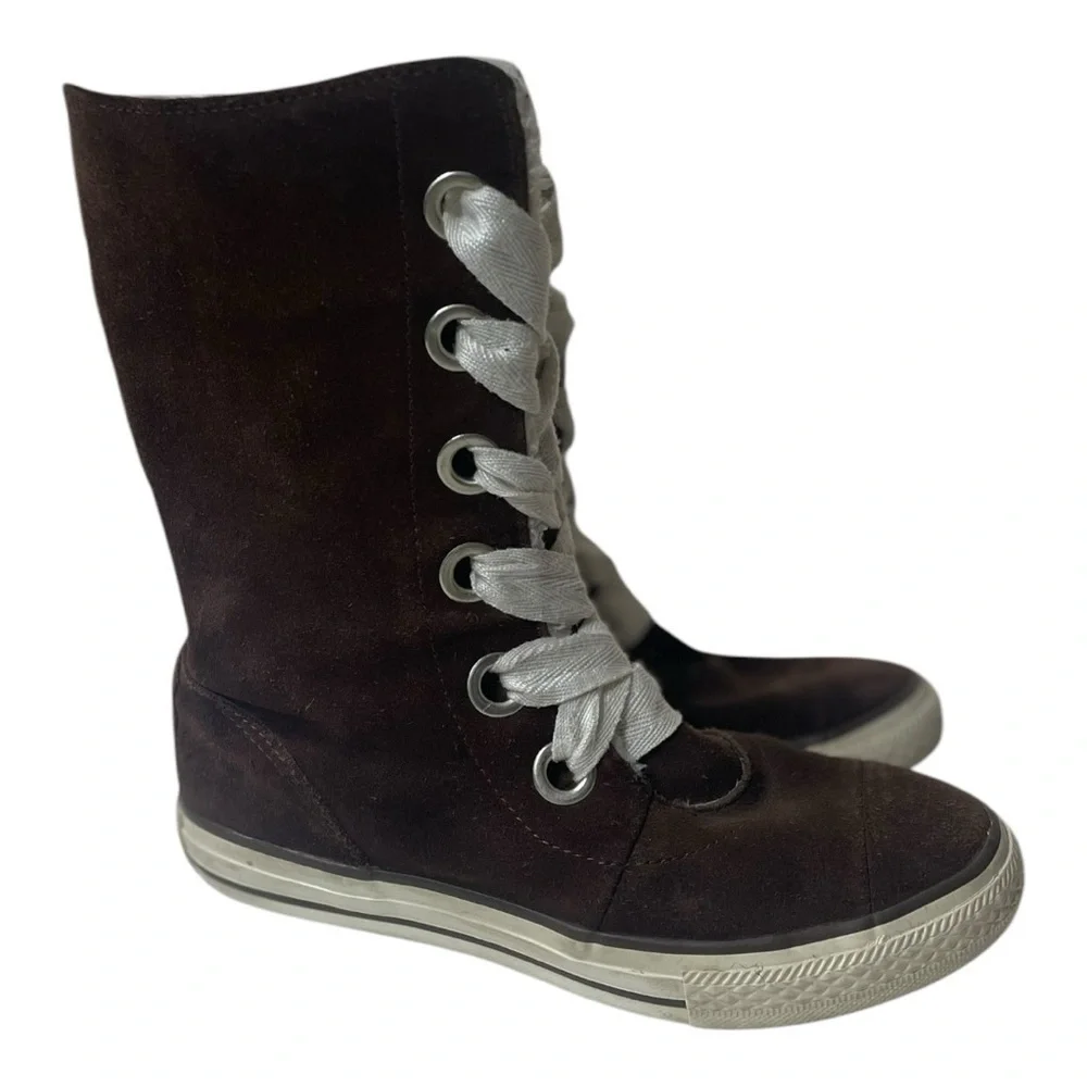 Converse Chuck Taylor Juniors Beverly Lace Up Xhi Brown Suede Tall Sneakers